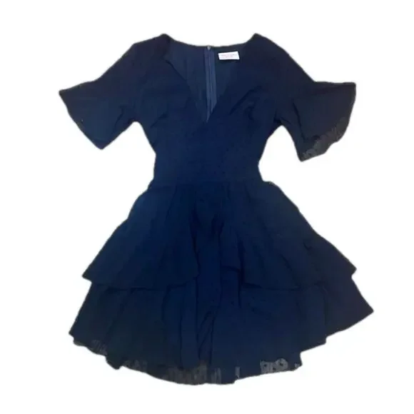 Showpo navy ruffled dress - Picture 2 of 7